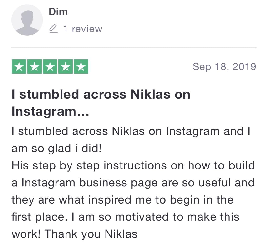 Niklas Pedde Instagram University Trustpilot Testimonial 2